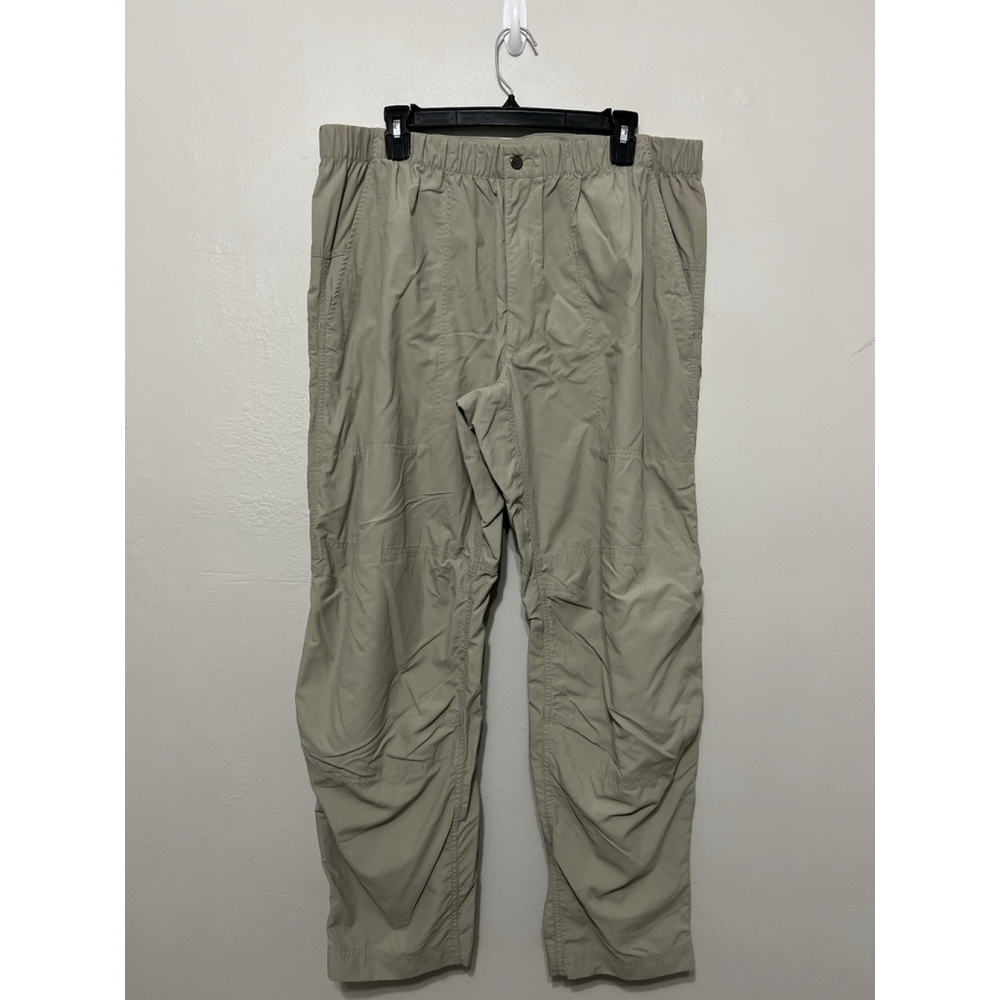 Vintage Mens Khaki Cargo Outdoor Hiking Pants Elastic Waist Zip Pockets Size XL